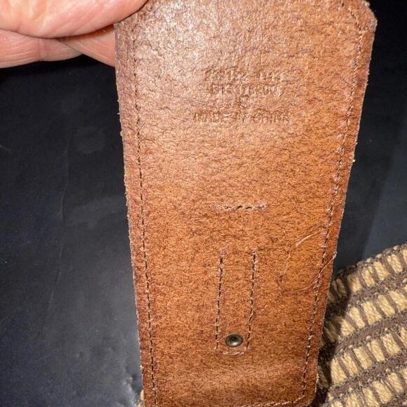 Vintage Fossil Wide Stretch Cinch Waist Belt Leather Woven Gold Buckle Boho - Picture 4 of 12